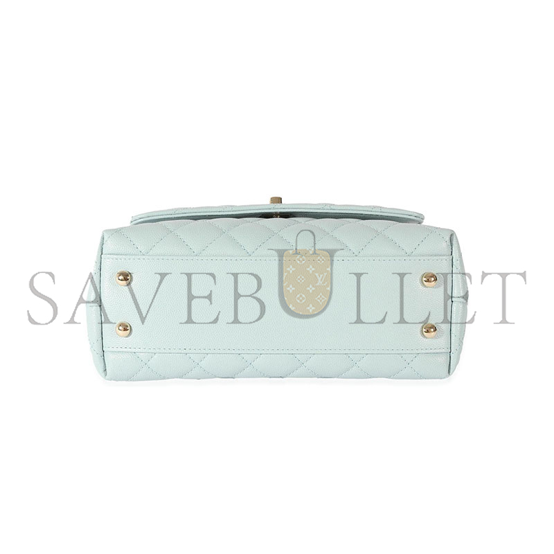 Ch**el quilted caviar small coco top handle light gold hardware 410035 (23*14*10cm)